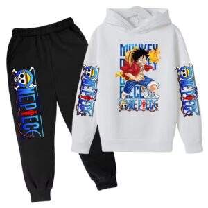 Monkey D. Luffy Flame Punch White Black Hoodie Set for Boys