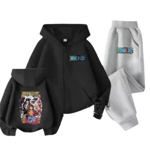 Monkey D. Luffy Gear Evolutions Black Gray Hoodie Set for Boys