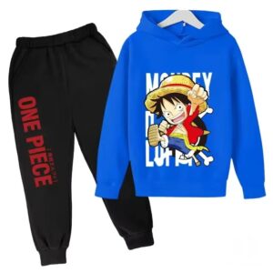 Monkey D. Luffy Graphic Blue One Piece Kids Hoodie Set