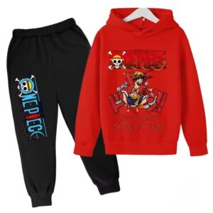 Monkey D. Luffy One Piece Art Red Black Hoodie Set for Children