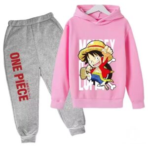 Monkey D. Luffy One Piece Logo Pink Gray Girls' Hoodie Set