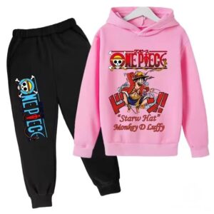 Monkey D. Luffy One Piece Skull Pink Black Kids Hoodie Set