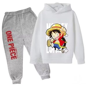 Monkey D. Luffy One Piece White Gray Hoodie Set for Children