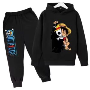 Monkey D. Luffy Pirate Flag One Piece Black Kids Hoodie Set