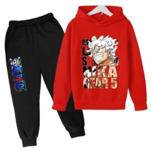 Monkey D. Luffy Sun God Nika Red Black Boys' Hoodie Set