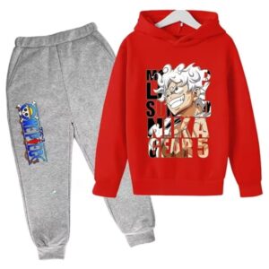 Monkey D. Luffy Sun God Nika Red Gray Children's Hoodie Set