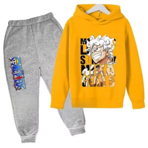 Monkey D. Luffy Sun God Nika Yellow Gray Hoodie Set for Boys