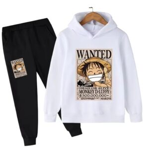 Monkey D. Luffy Wanted Poster White Black Hoodie Set for Kids