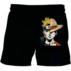 Naruto Luffy Head Fusion Anime Art Black Shorts for Kids