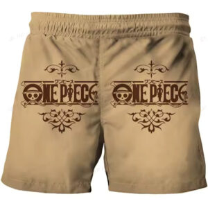 One Piece Anime Logo Pattern Beige Shorts for Children