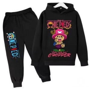 One Piece Cute Tony Chopper All-Black Hoodie Set for Children