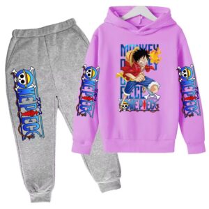 One Piece Fiery Fist Luffy Purple Gray Boys' Hoodie Set