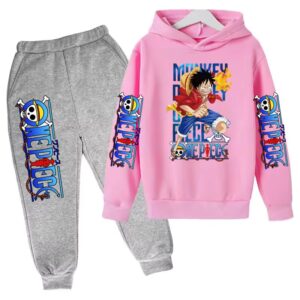 One Piece First Fist Luffy Art Pink Gray Boys' Hoodie Set