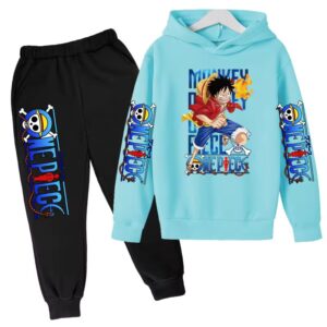 One Piece First Fist Luffy Sky Blue Black Boys' Hoodie Set