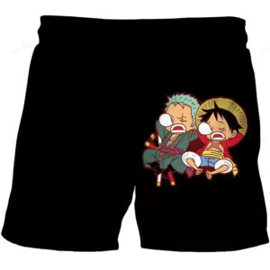 One Piece Funny Chibi Luffy & Zoro Black Children's Shorts