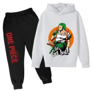 One Piece Get Lost Zoro White Black Hoodie Set for Children