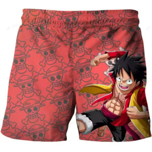 One Piece Luffy Action Skull Icon Pattern Shorts for Boys