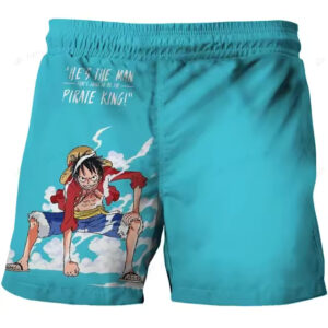 One Piece Luffy Gear 2 Pirate King Quote Blue Kids Shorts