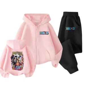 One Piece Luffy Gear 4 and 5 Icon Pink Black Boys' Hoodie Set