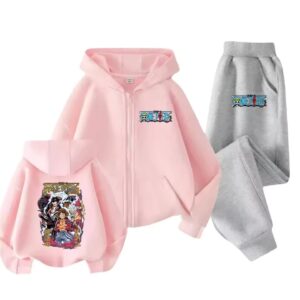 One Piece Luffy Gear 4 and 5 Pink Gray Boys' Hoodie Set