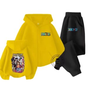 One Piece Luffy Gear 4 and 5 Yellow Black Hoodie Set for Kids