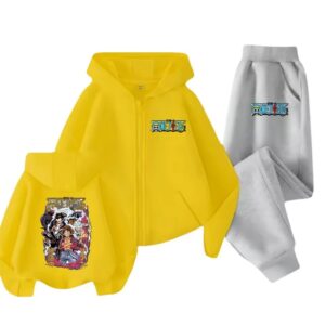 One Piece Luffy Gear 4 and 5 Yellow Gray Hoodie Set for Kids