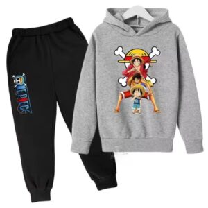 One Piece Luffy Kid to Adult Art Gray Black Kids Hoodie Set