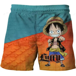 One Piece Luffy Map Adventure Blue & Orange Kids Shorts