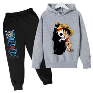 One Piece Luffy Pirate Flag Gray Black Children's Hoodie Set