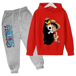 One Piece Luffy Pirate Flag Icon Red Gray Boys' Hoodie Set