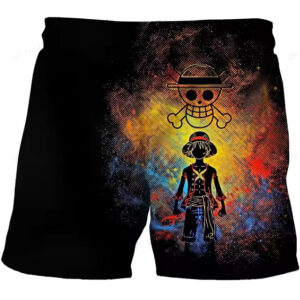 One Piece Luffy Silhouette Galaxy Paint Burst Kids Shorts