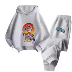 One Piece Luffy Sunset Collage All-Gray Children's Hoodie Set