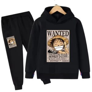 One Piece Luffy Wanted Poster All-Black Kids Hoodie Set