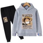 One Piece Luffy Wanted Poster Gray Black Kids Hoodie Set