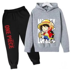 One Piece Monkey D. Luffy Action Gray Boys' Hoodie Set