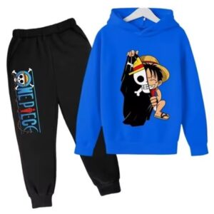 One Piece Pirate Flag Luffy Blue Black Boys' Hoodie Set