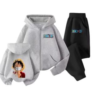 One Piece Pirate Luffy Quote Gray Black Hoodie Set for Children