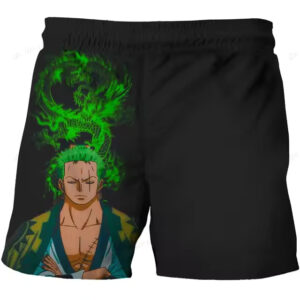 One Piece Roronoa Zoro Dragon Aura Black Shorts for Boys