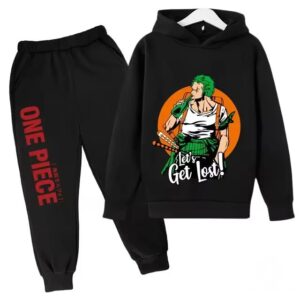 One Piece Roronoa Zoro Let's Get Lost Black Kids Hoodie Set