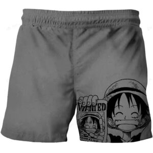 One Piece Smiling Luffy Wanted Poster Gray Shorts for Kids