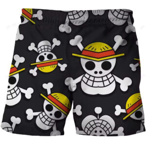 One Piece Straw Hat Jolly Roger Pattern Shorts for Kids