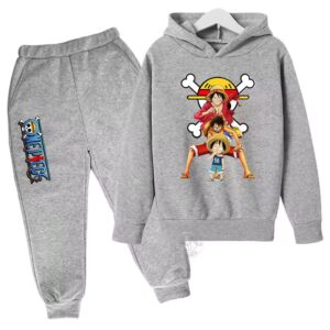 One Piece Straw Hat Luffy Arcs Gray Hoodie Set for Children