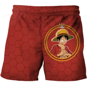 One Piece Straw Hat Luffy Hexagonal Pattern Red Boys' Shorts