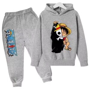 One Piece Straw Hat Luffy Pirate Logo Gray Kids Hoodie Set