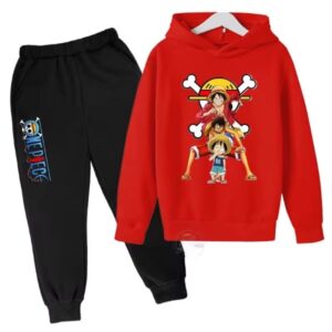 One Piece Straw Hat Luffy Red Black Children's Hoodie Set