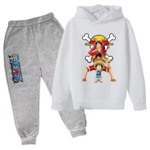 One Piece Straw Hat Luffy White Gray Children's Hoodie Set