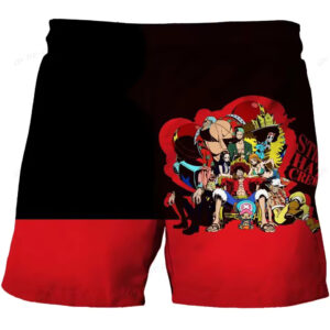 One Piece Straw Hat Pirate Crew Art Red Black Kids Shorts