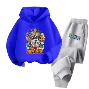 One Piece Straw Hat Pirates Wano Blue Gray Boys' Hoodie Set