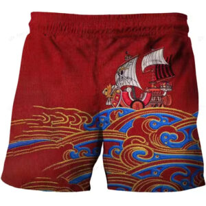 One Piece Thousand Sunny Waves Red Shorts for Children