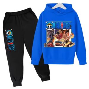 One Piece Trio Luffy Ace Sabo Icon Blue Black Kids Hoodie Set